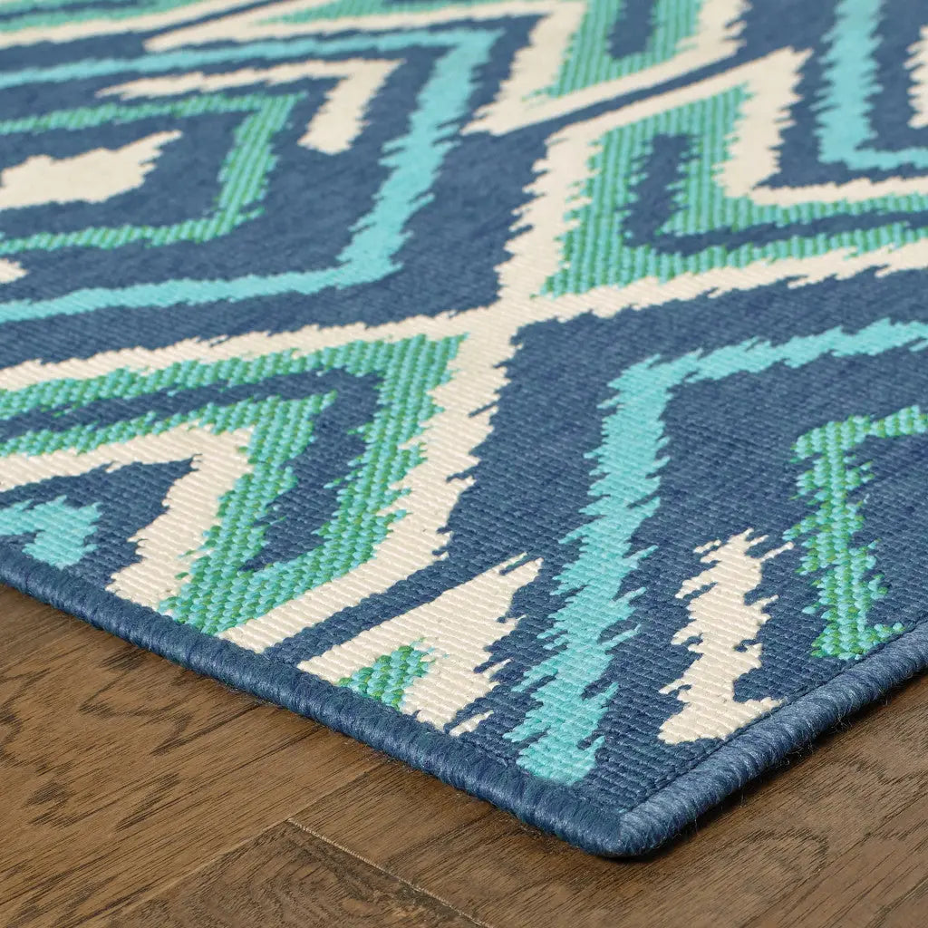 9' X 13' Blue and Ivory Geometric Stain Resistant Indoor Outdoor Area Rug Homeroots Outdoor