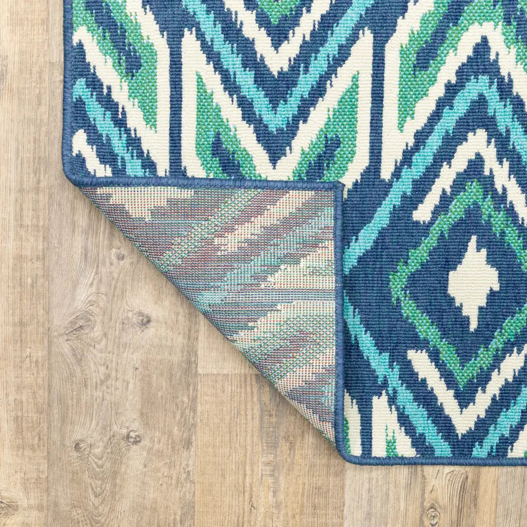9' X 13' Blue and Ivory Geometric Stain Resistant Indoor Outdoor Area Rug Homeroots Outdoor