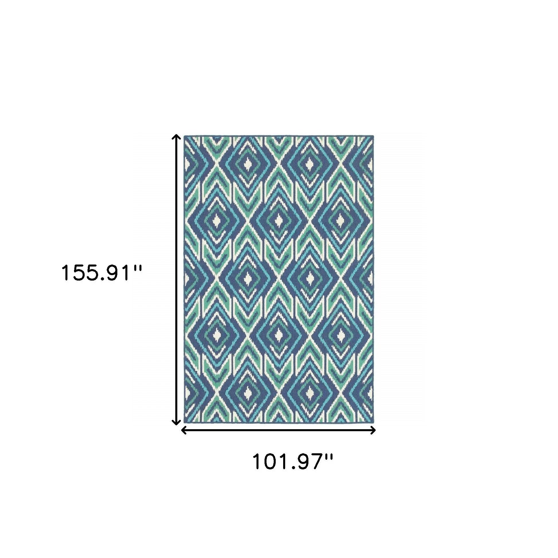 9' X 13' Blue and Ivory Geometric Stain Resistant Indoor Outdoor Area Rug Homeroots Outdoor