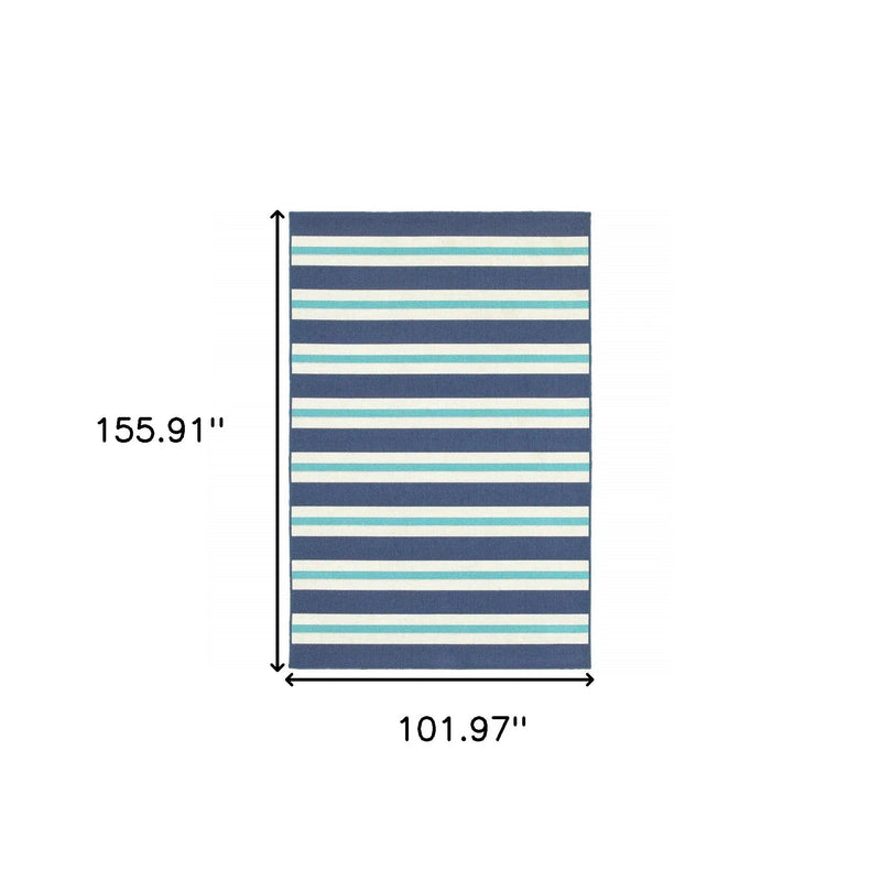 9' X 13' Blue and Ivory Geometric Stain Resistant Indoor Outdoor Area Rug Homeroots Outdoor