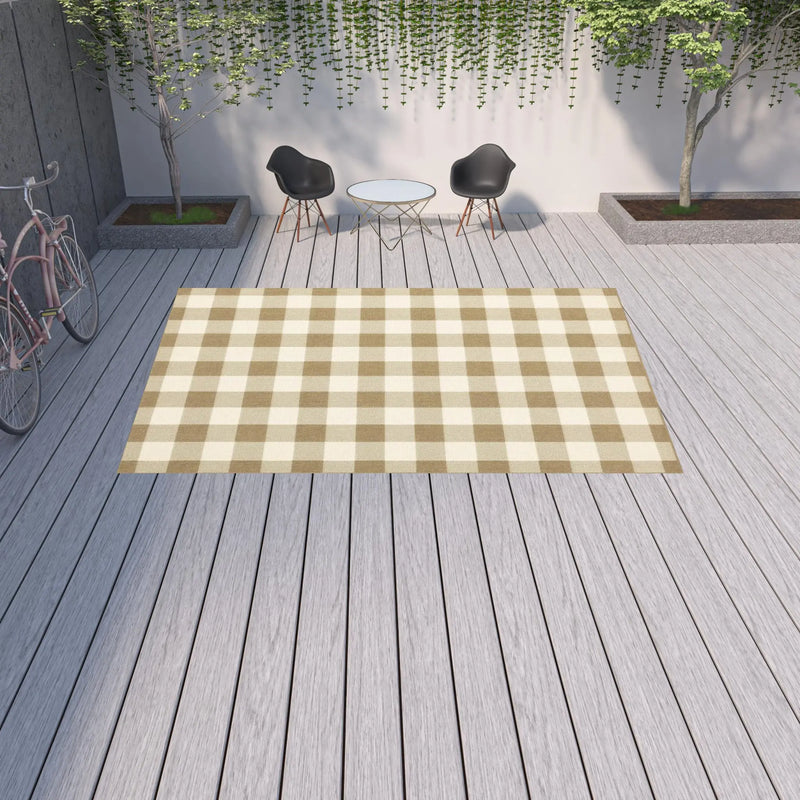 9' X 13' Gray and Ivory Geometric Stain Resistant Indoor Outdoor Area Rug Homeroots Outdoor