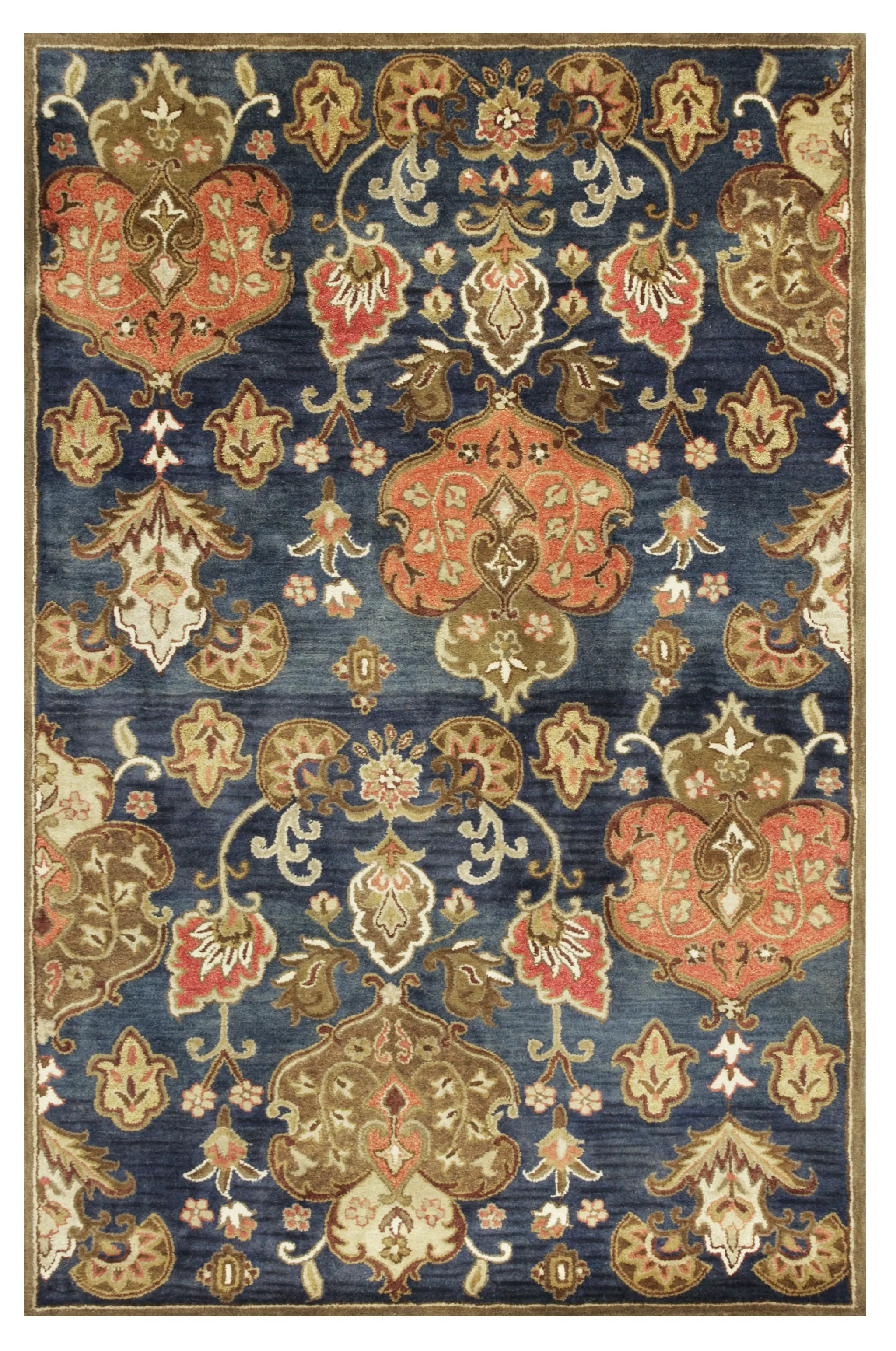 9' X 13' Navy Blue Orange And Brown Wool Medallion Hand Tufted Area Rug Homeroots Home Decor