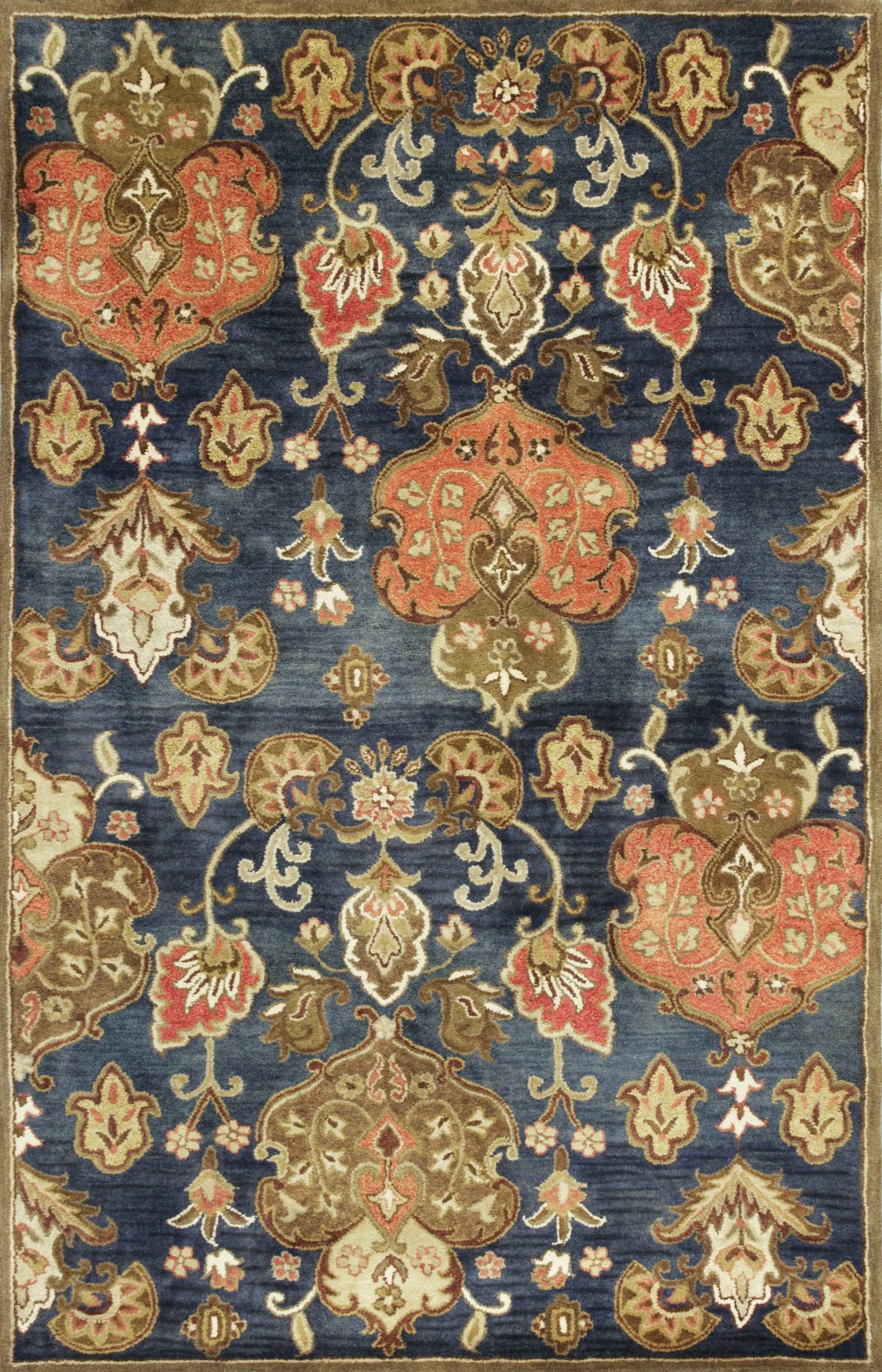 9' X 13' Navy Blue Orange And Brown Wool Medallion Hand Tufted Area Rug Homeroots Home Decor