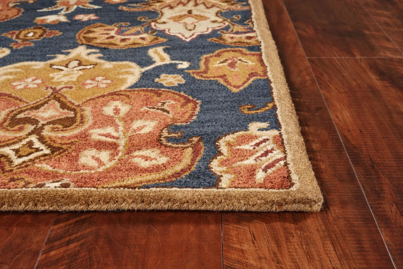 9' X 13' Navy Blue Orange And Brown Wool Medallion Hand Tufted Area Rug Homeroots Home Decor