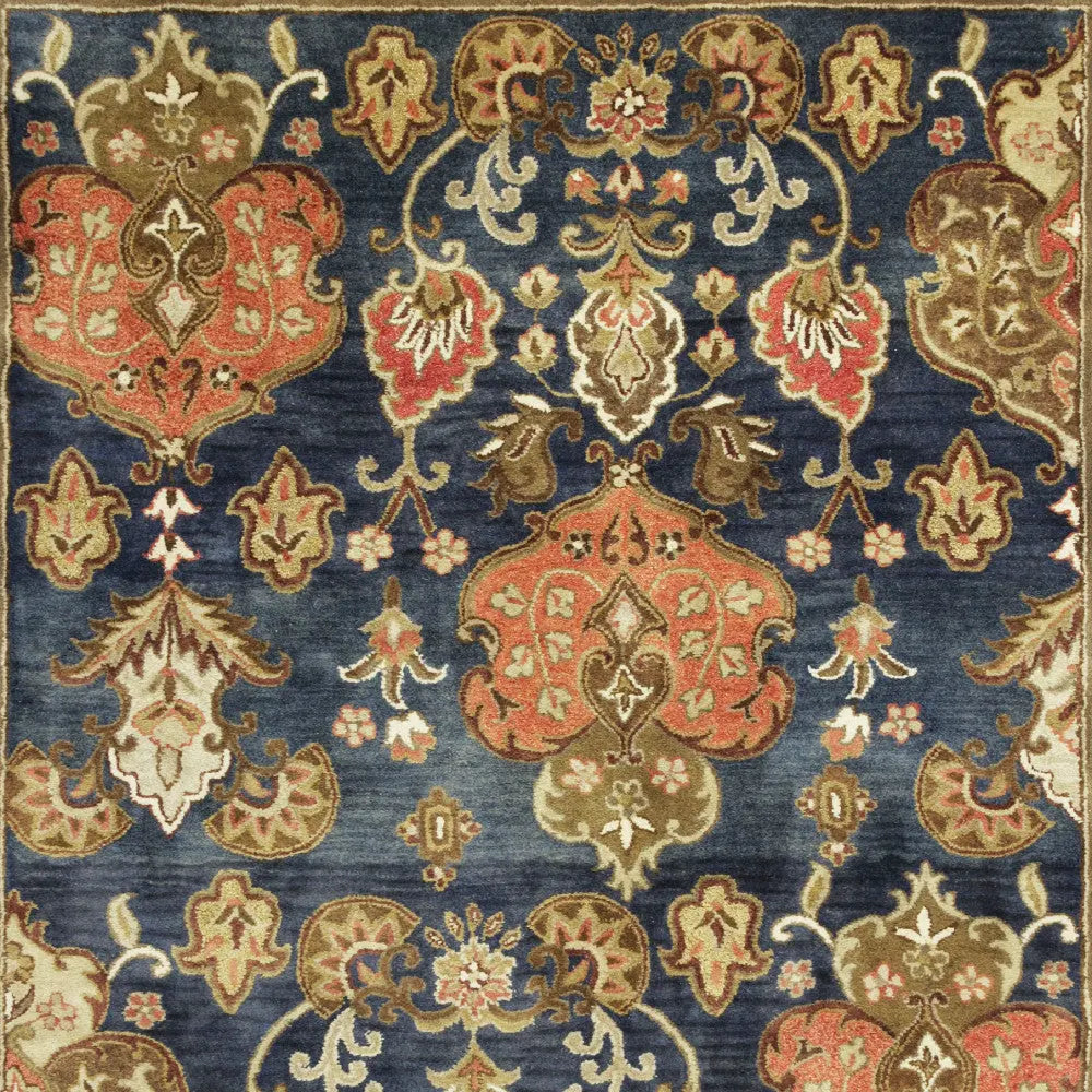 9' X 13' Navy Blue Orange And Brown Wool Medallion Hand Tufted Area Rug Homeroots Home Decor