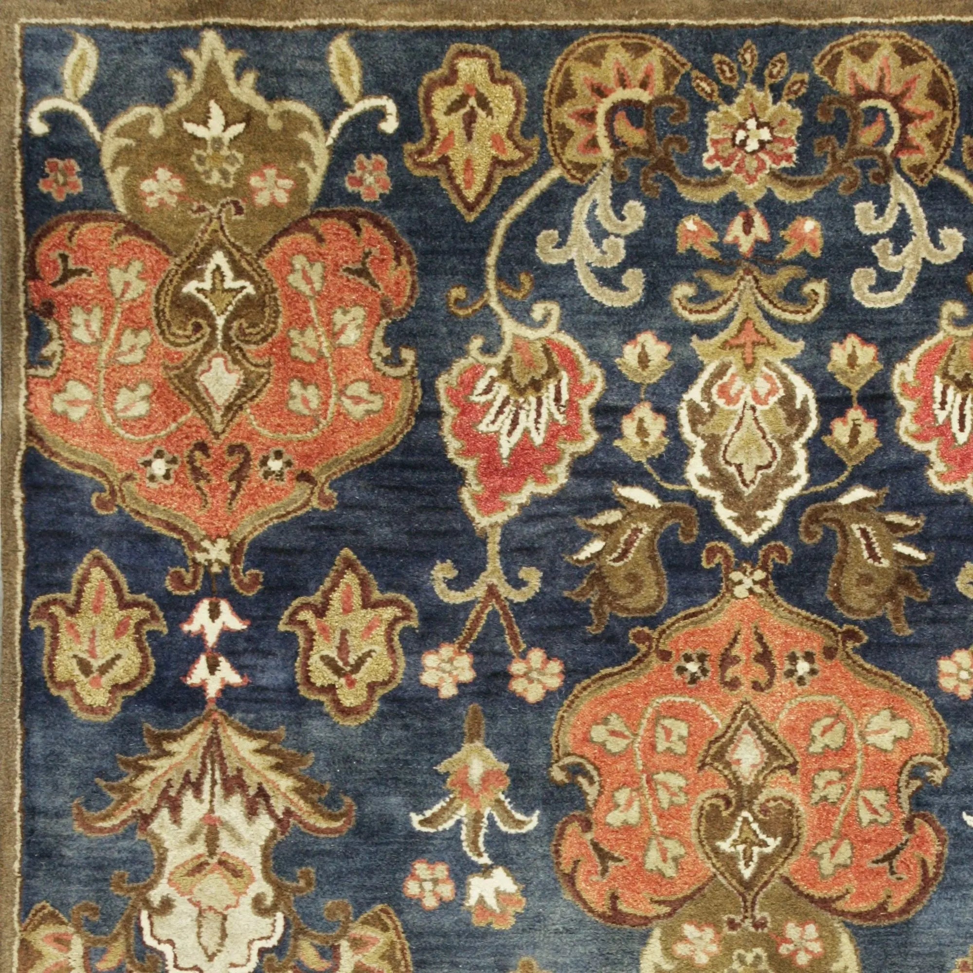 9' X 13' Navy Blue Orange And Brown Wool Medallion Hand Tufted Area Rug Homeroots Home Decor