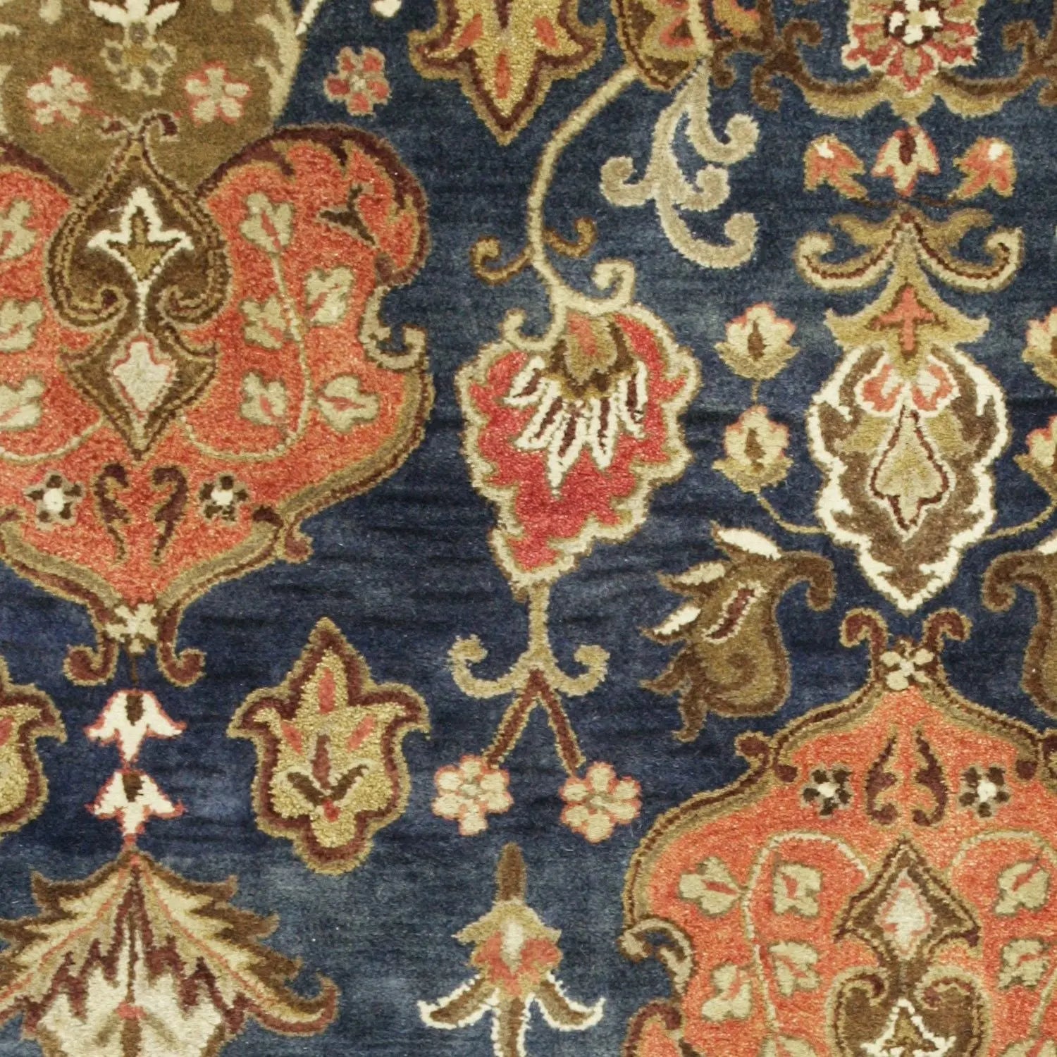 9' X 13' Navy Blue Orange And Brown Wool Medallion Hand Tufted Area Rug Homeroots Home Decor
