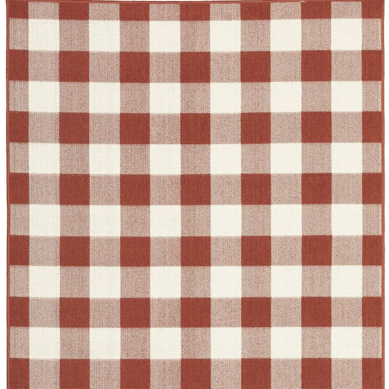 9' X 13' Red And Ivory Geometric Indoor Outdoor Area Rug Homeroots Outdoor
