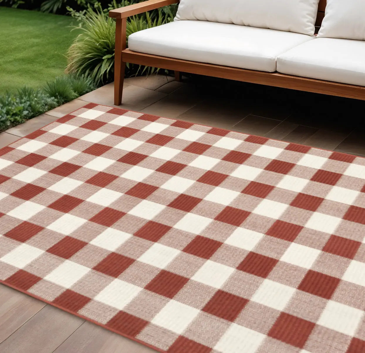 9' X 13' Red And Ivory Geometric Indoor Outdoor Area Rug Homeroots Outdoor