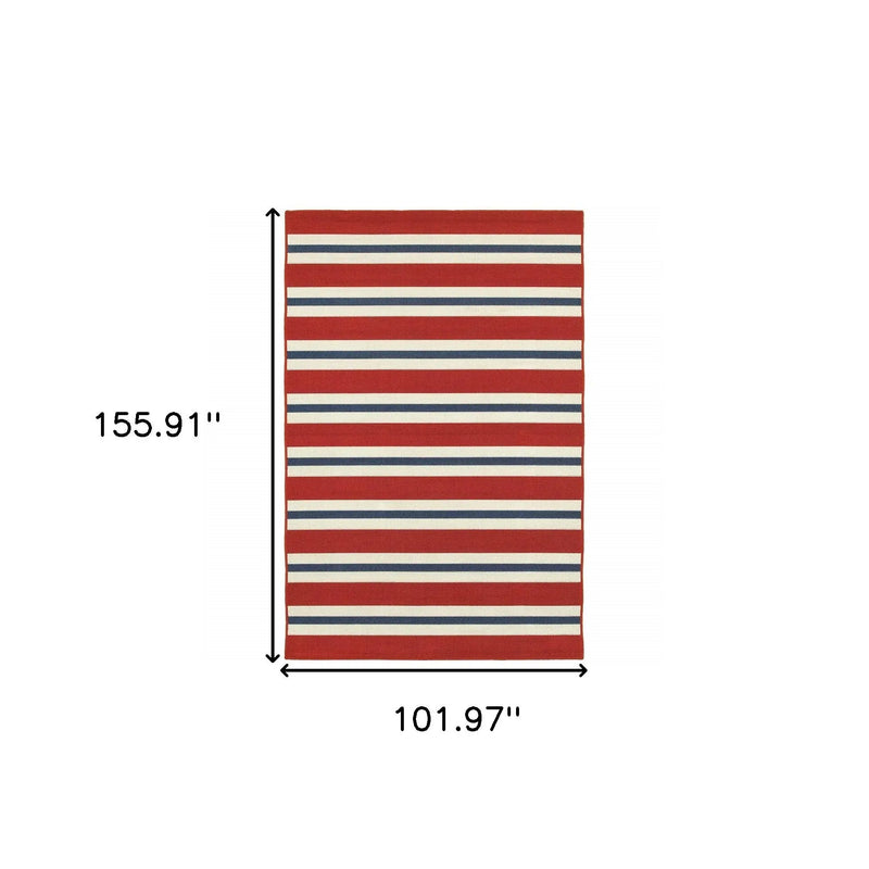9' X 13' Red and Ivory Geometric Stain Resistant Indoor Outdoor Area Rug Homeroots Outdoor