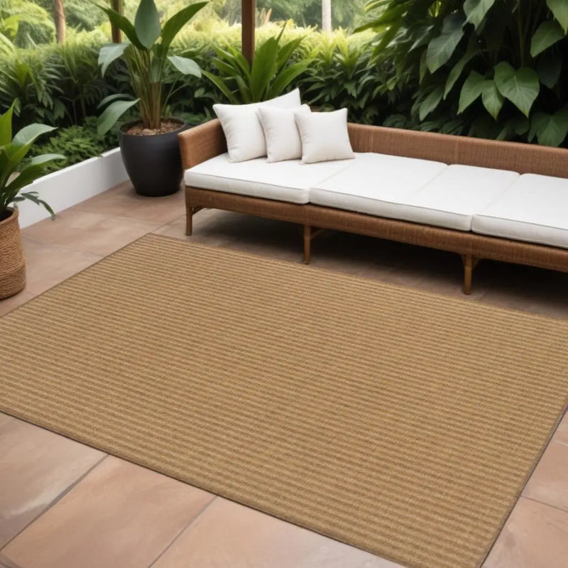 9' X 13' Tan Striped Stain Resistant Indoor Outdoor Area Rug Homeroots Outdoor