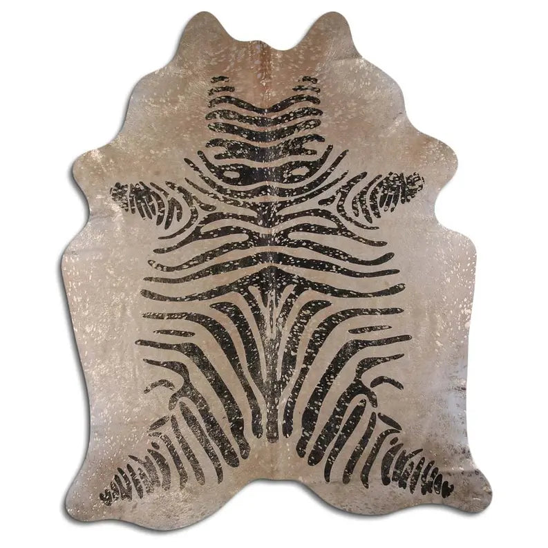 ACID WASHED HAIR ON COWHIDE BLACK ZEBRA WITH GOLD METALLIC MODA-DBK