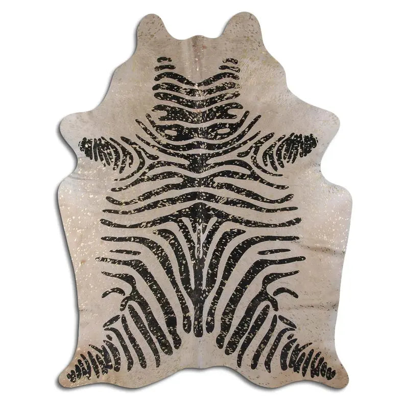 ACID WASHED HAIR ON COWHIDE BLACK ZEBRA WITH GOLD METALLIC MODA-DBK