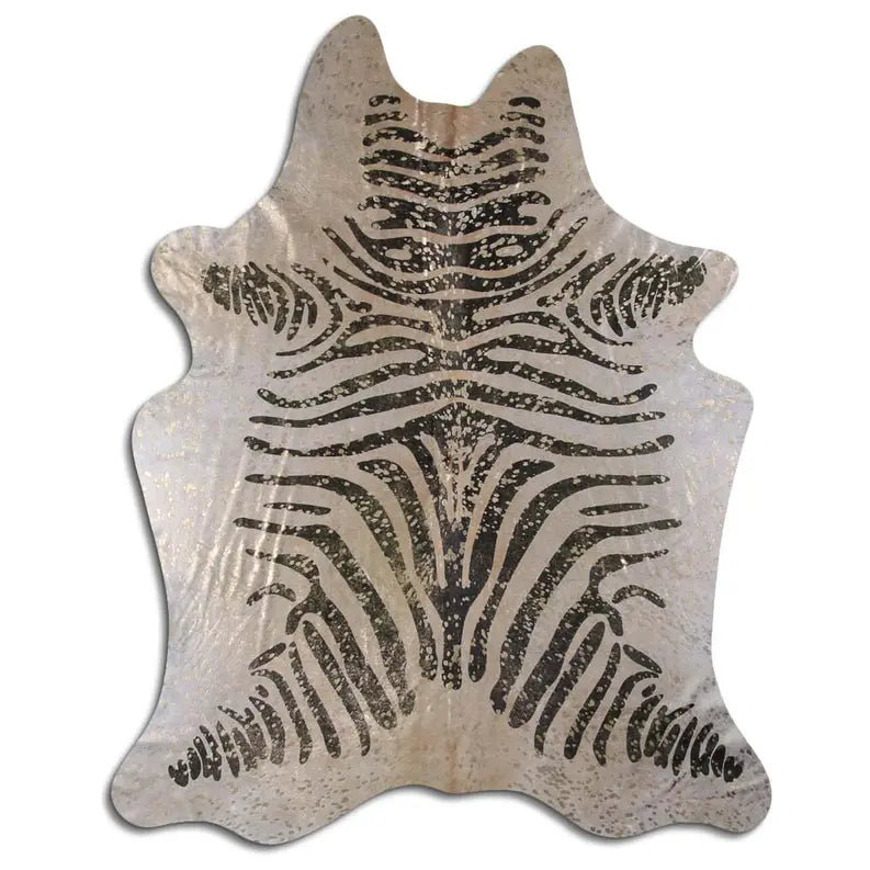 ACID WASHED HAIR ON COWHIDE BLACK ZEBRA WITH GOLD METALLIC MODA-DBK