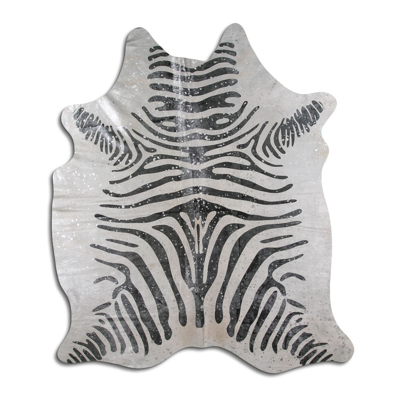 ACID WASHED HAIR ON COWHIDE BLACK ZEBRA WITH SILVER METALLIC MODA-DBK