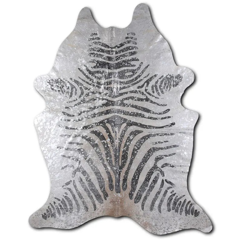 ACID WASHED HAIR ON COWHIDE BLACK ZEBRA WITH SILVER METALLIC MODA-DBK