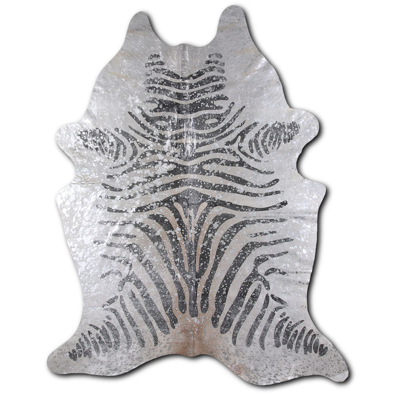 ACID WASHED HAIR ON COWHIDE BLACK ZEBRA WITH SILVER METALLIC MODA-DBK