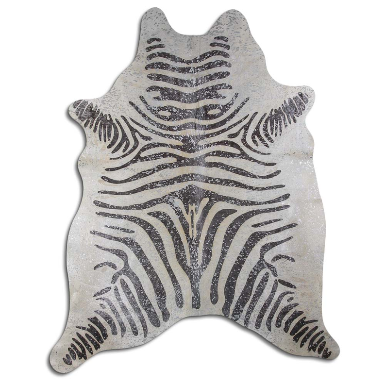 ACID WASHED HAIR ON COWHIDE BLACK ZEBRA WITH SILVER METALLIC MODA-DBK