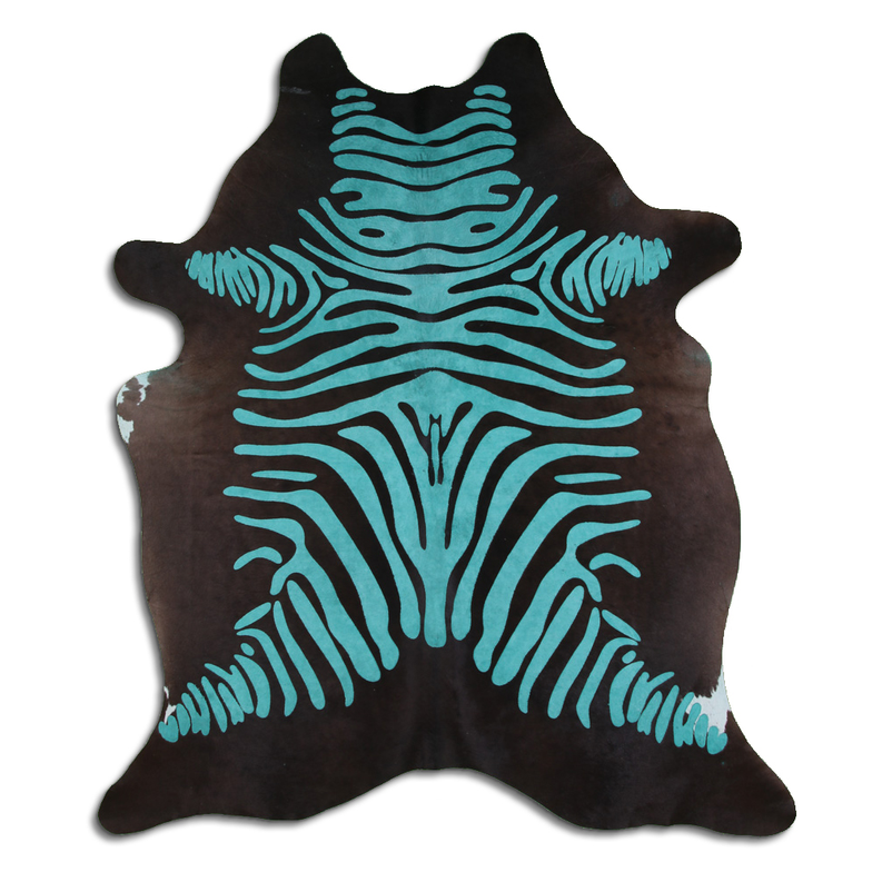ACID WASHED HAIR ON COWHIDE DISTRESSED ZEBRA TURQUOISE ON BLACK MODA-DBK