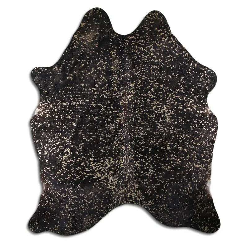 ACID WASHED HAIR ON COWHIDE GOLD METALLIC ON BLACK MODA-DBK