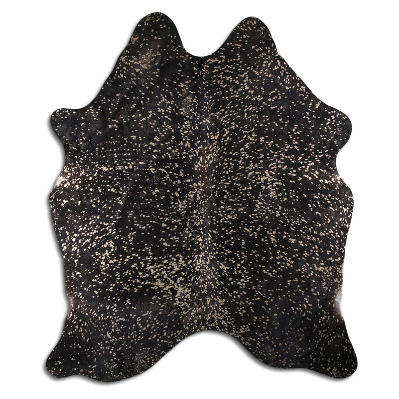 ACID WASHED HAIR ON COWHIDE GOLD METALLIC ON BLACK MODA-DBK