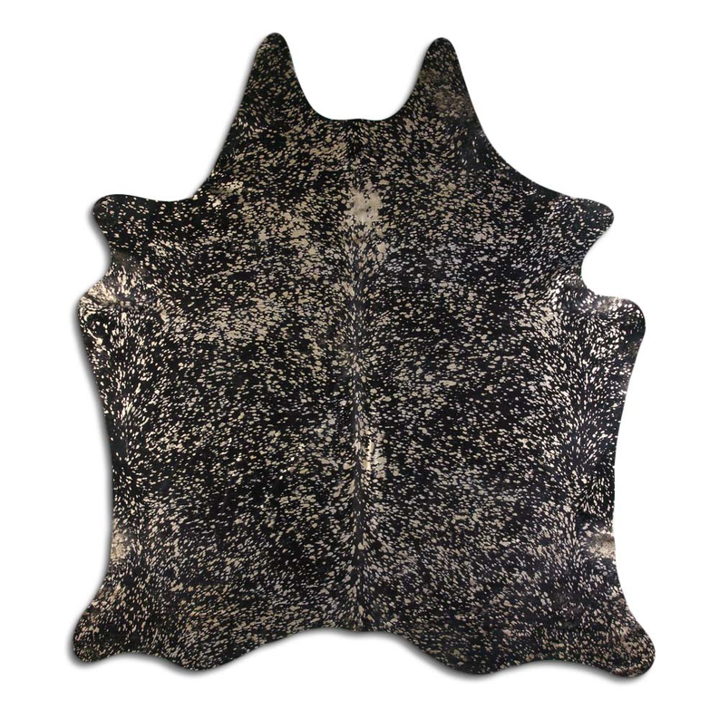 ACID WASHED HAIR ON COWHIDE GOLD METALLIC ON BLACK MODA-DBK