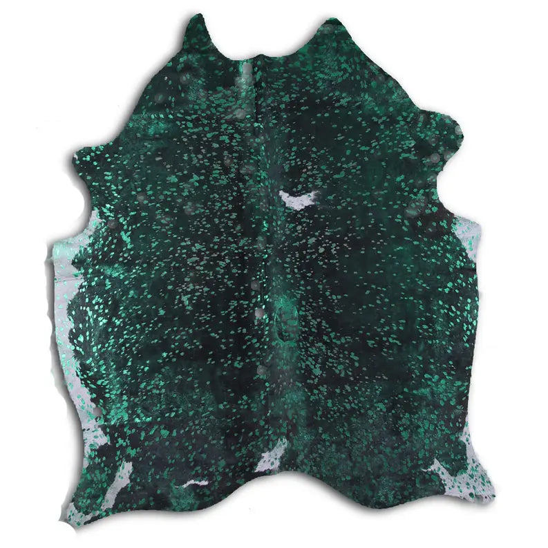 ACID WASHED HAIR ON COWHIDE GREEN METALLIC ON BLACK MODA-DBK