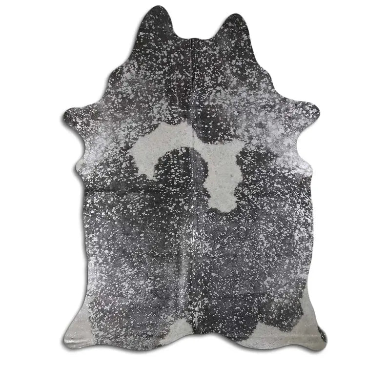 ACID WASHED HAIR ON COWHIDE SILVER METALLIC ON BLACK AND WHITE MODA-DBK