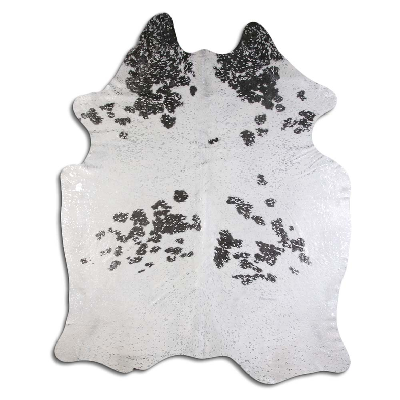 ACID WASHED HAIR ON COWHIDE SILVER METALLIC ON BLACK AND WHITE MODA-DBK