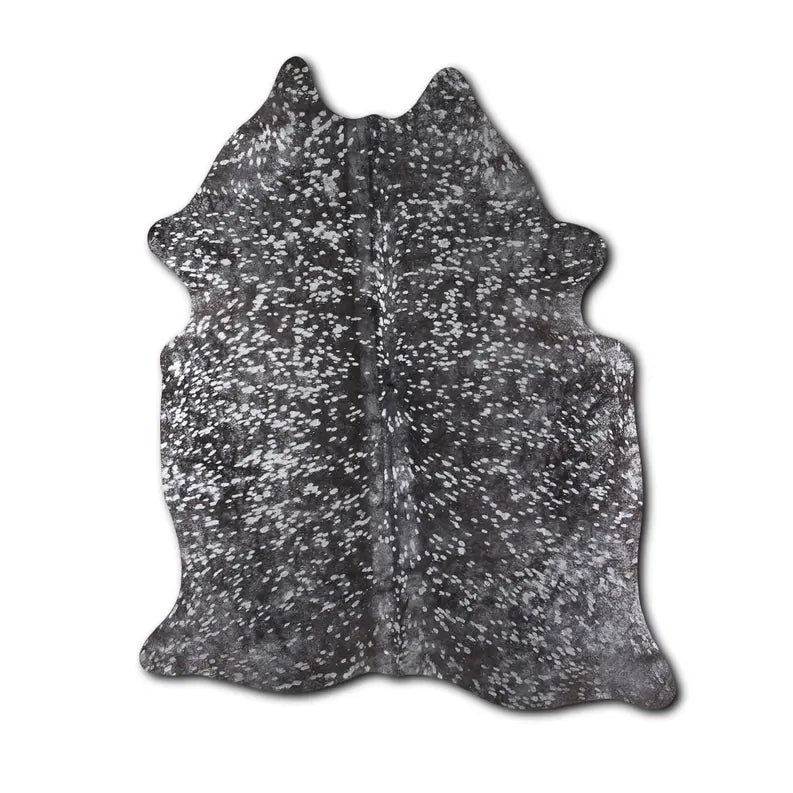 ACID WASHED HAIR ON COWHIDE SILVER METALLIC ON BLACK MODA-DBK