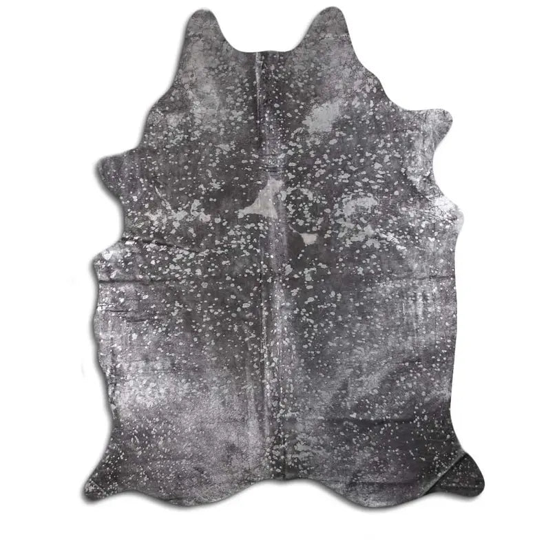ACID WASHED HAIR ON COWHIDE SILVER METALLIC ON BLACK MODA-DBK