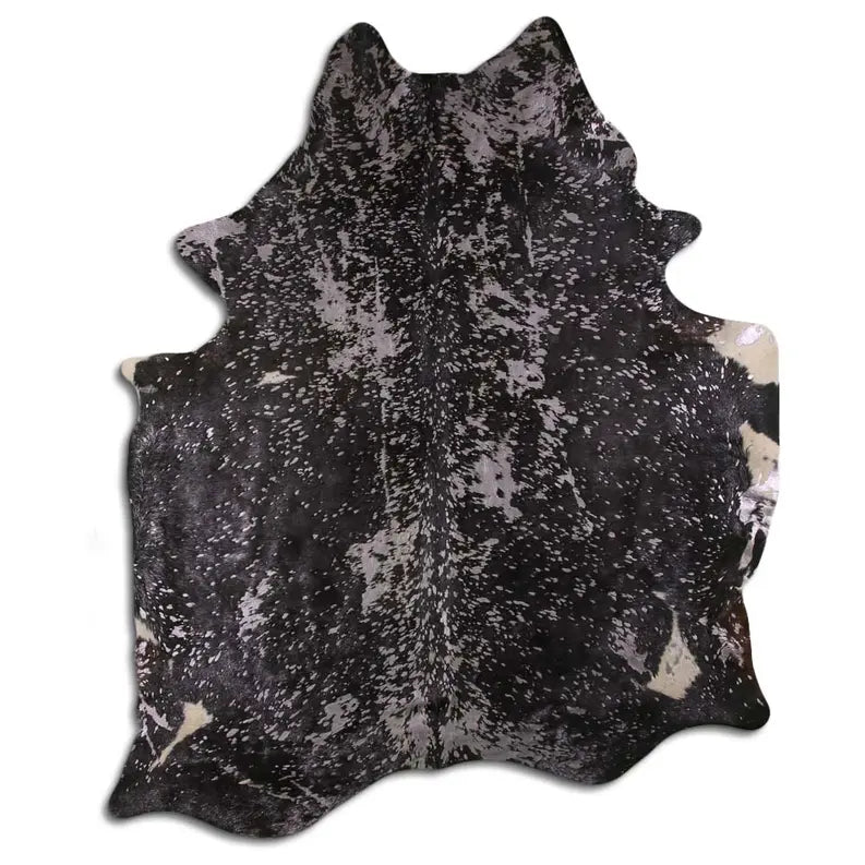 ACID WASHED HAIR ON COWHIDE SILVER METALLIC ON BLACK MODA-DBK