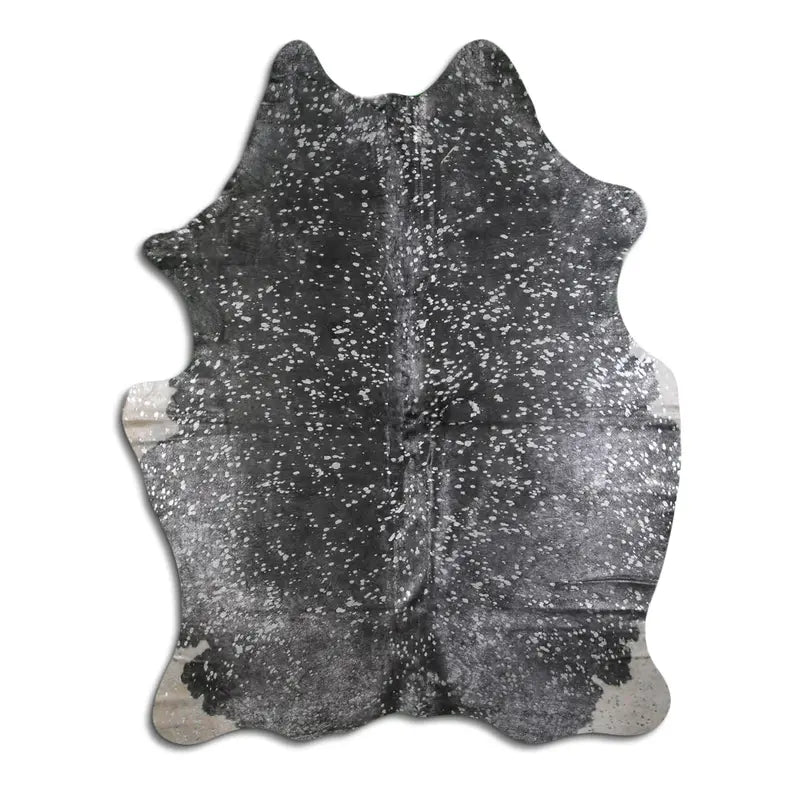 ACID WASHED HAIR ON COWHIDE SILVER METALLIC ON BLACK MODA-DBK