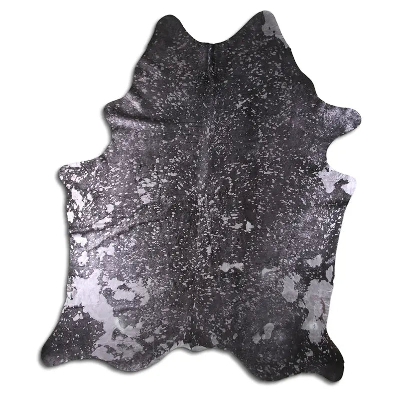 ACID WASHED HAIR ON COWHIDE SILVER METALLIC ON BLACK MODA-DBK