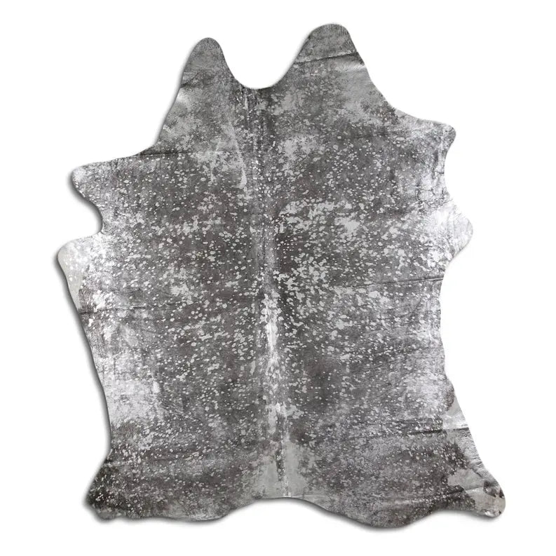 ACID WASHED HAIR ON COWHIDE SILVER METALLIC ON BLACK MODA-DBK