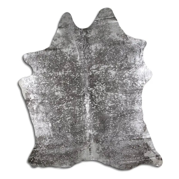 ACID WASHED HAIR ON COWHIDE SILVER METALLIC ON BLACK MODA-DBK
