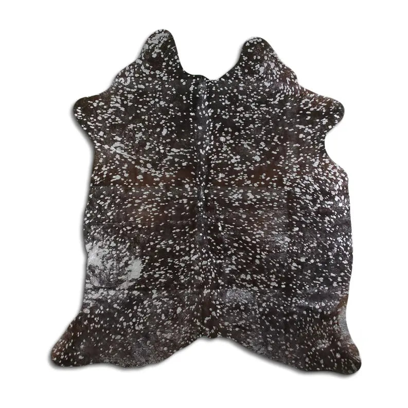 ACID WASHED HAIR ON COWHIDE SILVER METALLIC ON BROWN MODA-DBK
