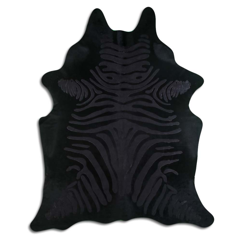 ACID WASHED HAIR ON COWHIDE ZEBRA DISTRESSED BLACK ON BLACK MODA-DBK