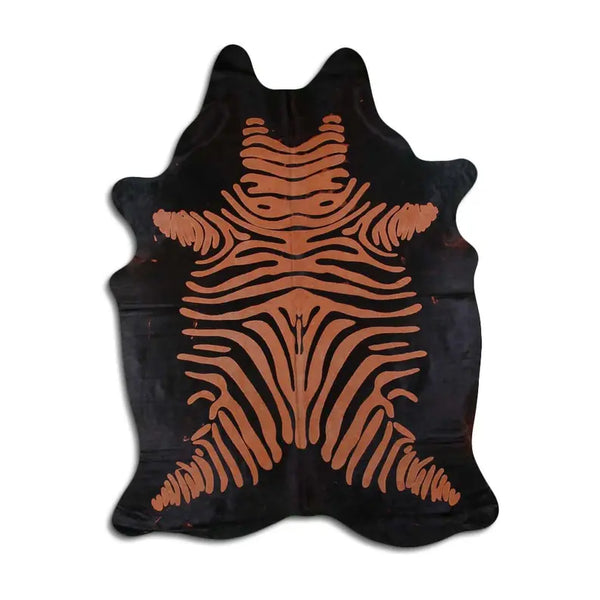 ACID WASHED HAIR ON COWHIDE ZEBRA DISTRESSED ORANGE ON BLACK MODA-DBK