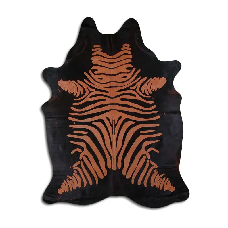 ACID WASHED HAIR ON COWHIDE ZEBRA DISTRESSED ORANGE ON BLACK MODA-DBK