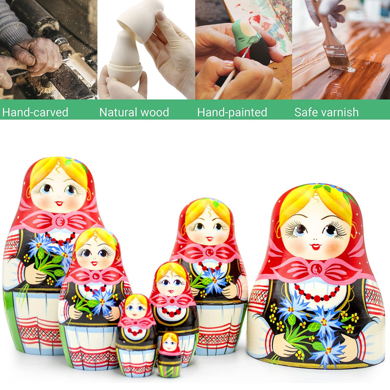 AEVVV Matryoshka Nesting Dolls Set of 7 pcs   Matreshka Doll in Eastern European Costume with Cornflowers   Russian Dolls Nesting Dolls   Babushka Dolls Aevvv