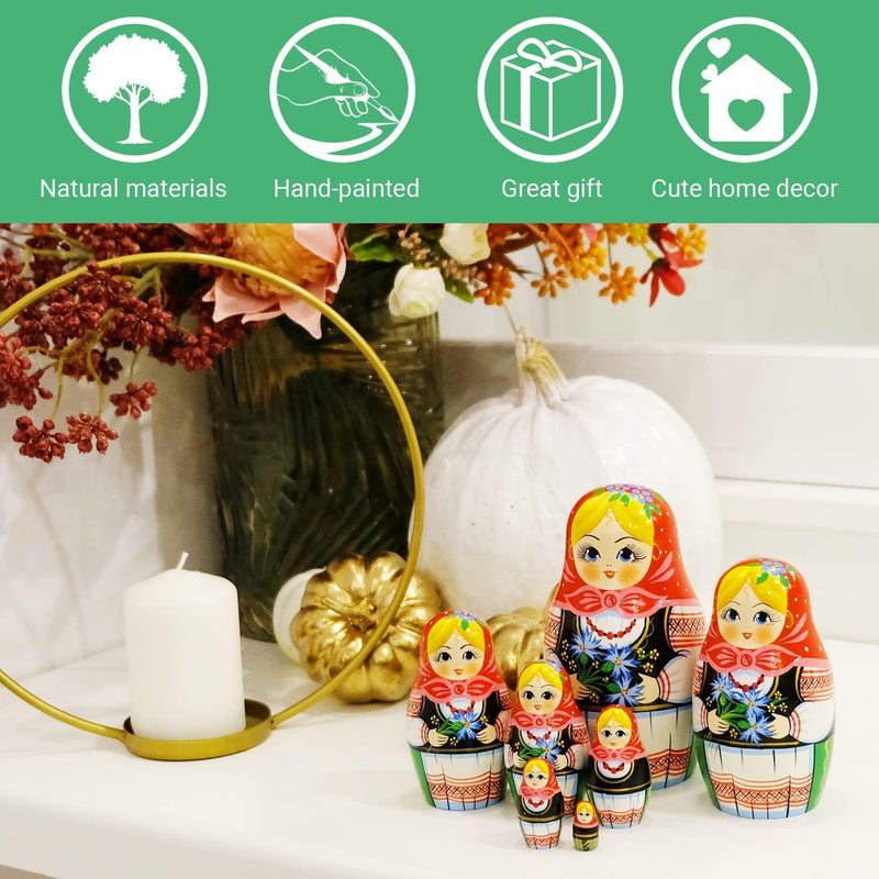 AEVVV Matryoshka Nesting Dolls Set of 7 pcs   Matreshka Doll in Eastern European Costume with Cornflowers   Russian Dolls Nesting Dolls   Babushka Dolls Aevvv