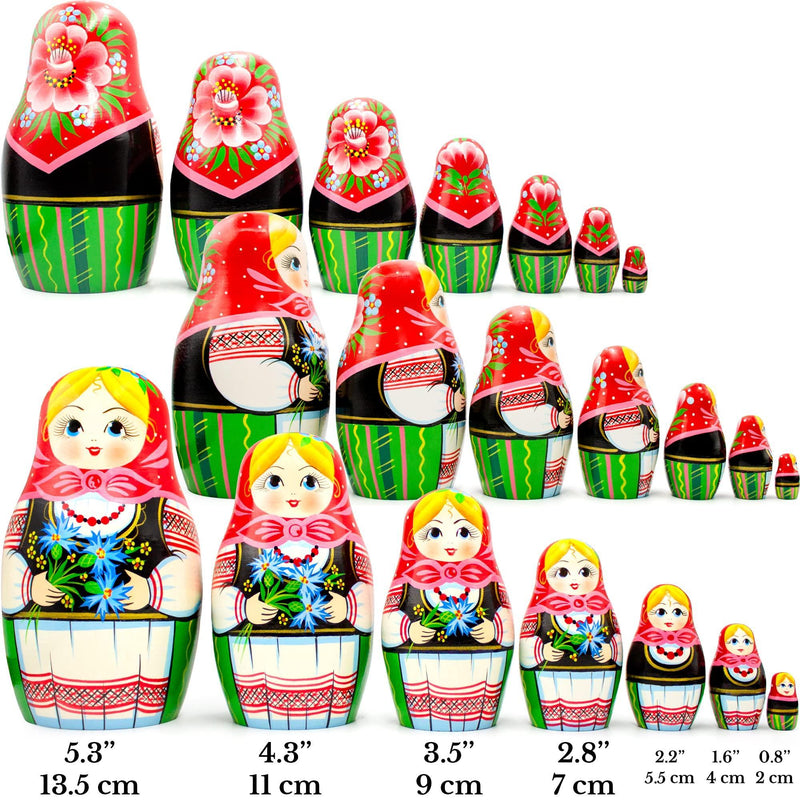 AEVVV Matryoshka Nesting Dolls Set of 7 pcs   Matreshka Doll in Eastern European Costume with Cornflowers   Russian Dolls Nesting Dolls   Babushka Dolls Aevvv