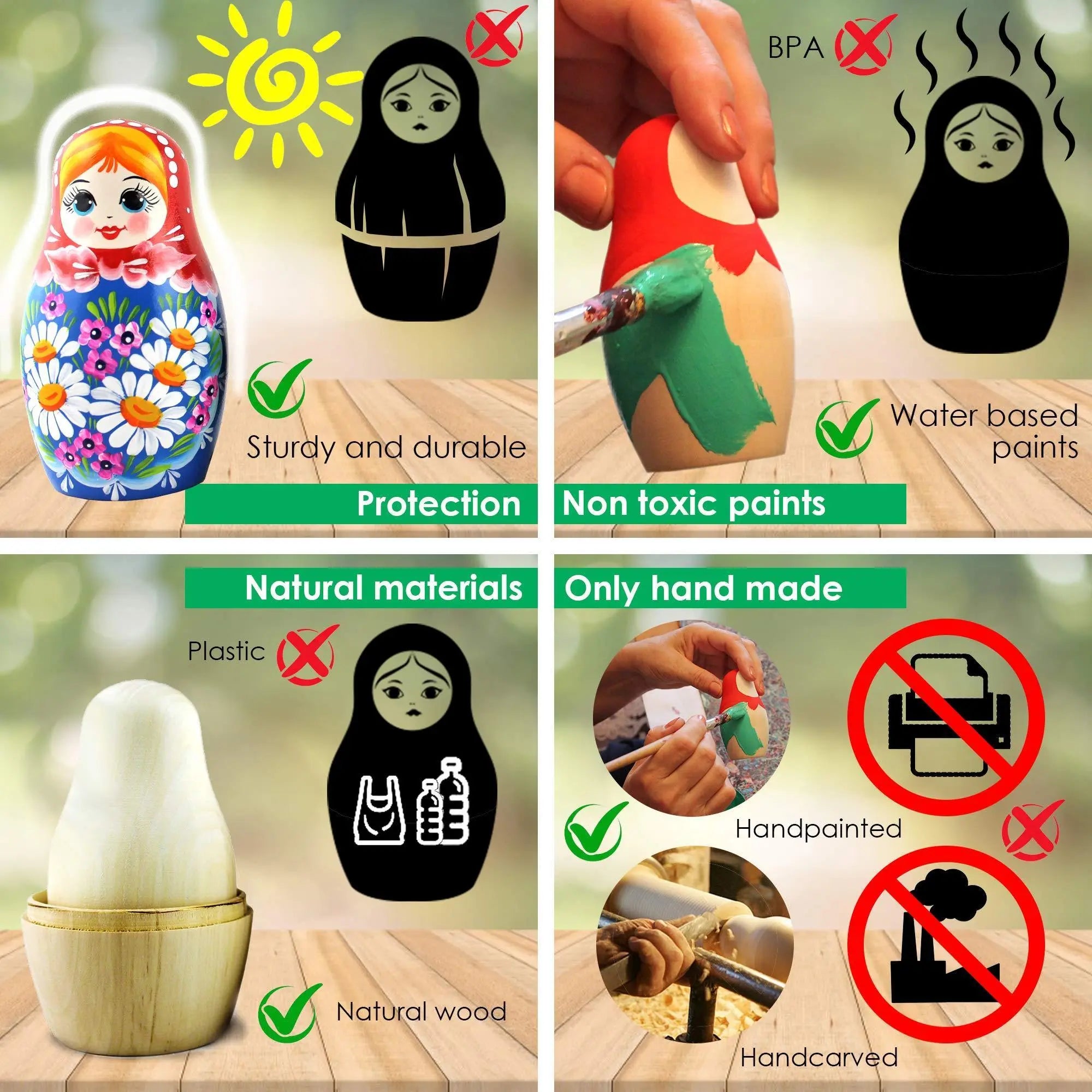 AEVVV Russian Nesting Dolls Handmade Matryoshka Dolls 5.3 in   Traditional Russian Nesting Dolls for Kids   Stacking Nesting Doll Set 7 pcs Aevvv