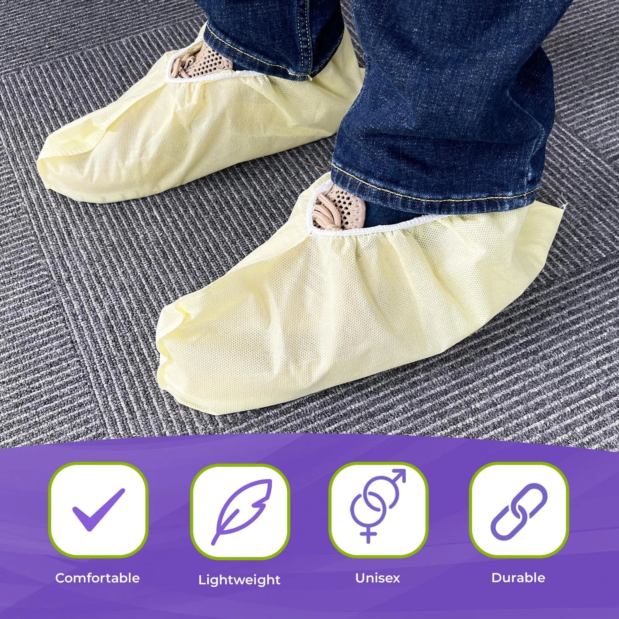 AMZ Disposable Shoe Covers Knee Length. 20 Pack Yellow Surgical Boot Covers Disposable. PP   PE 82 GSM Waterproof Shoe Booties Disposable. Disposable Boot Covers with Fixation Ties Elastic Band Amz Medical Supply