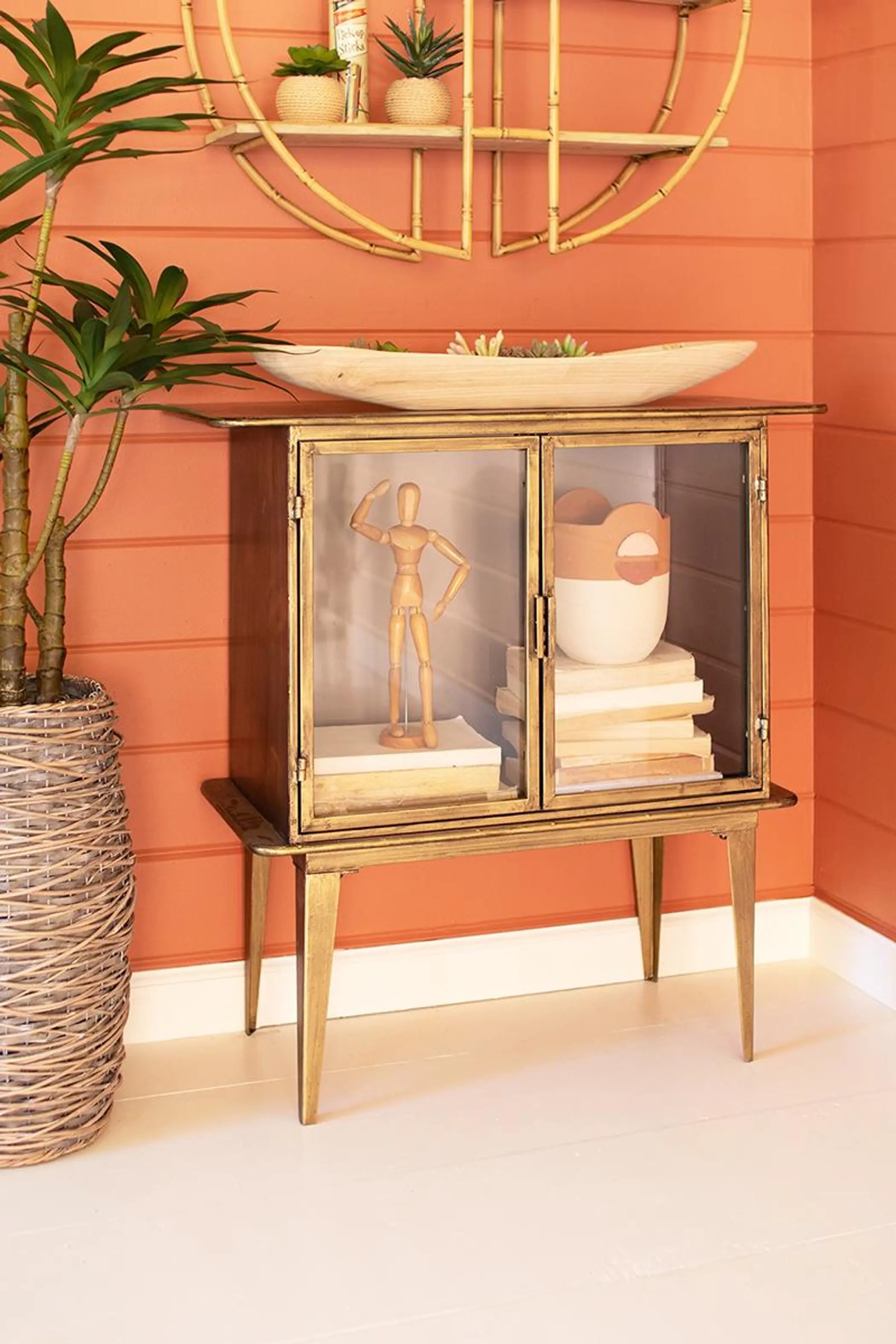 ANTIQUE BRASS AND GLASS TWO DOOR CABINET Kalalou