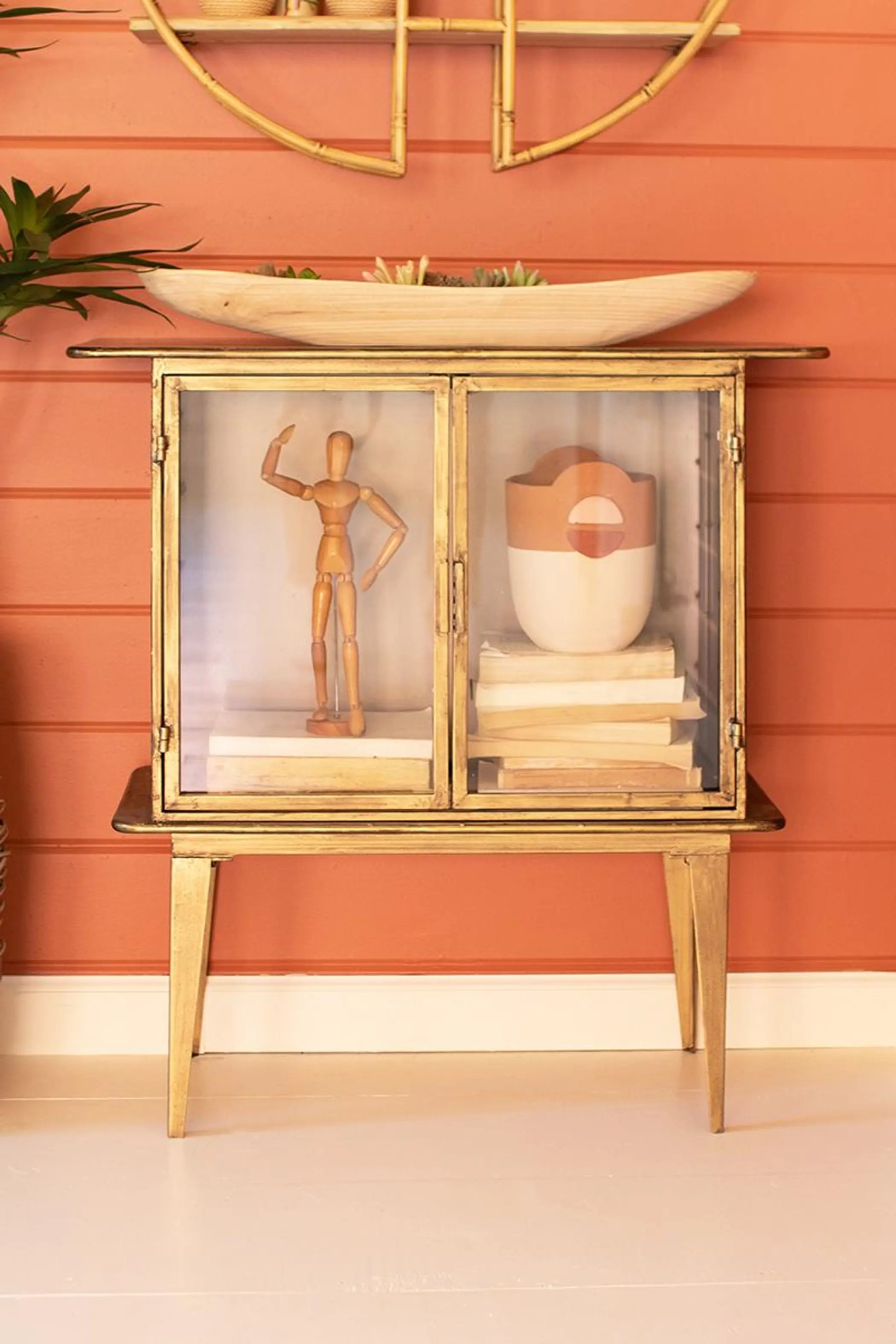 ANTIQUE BRASS AND GLASS TWO DOOR CABINET Kalalou