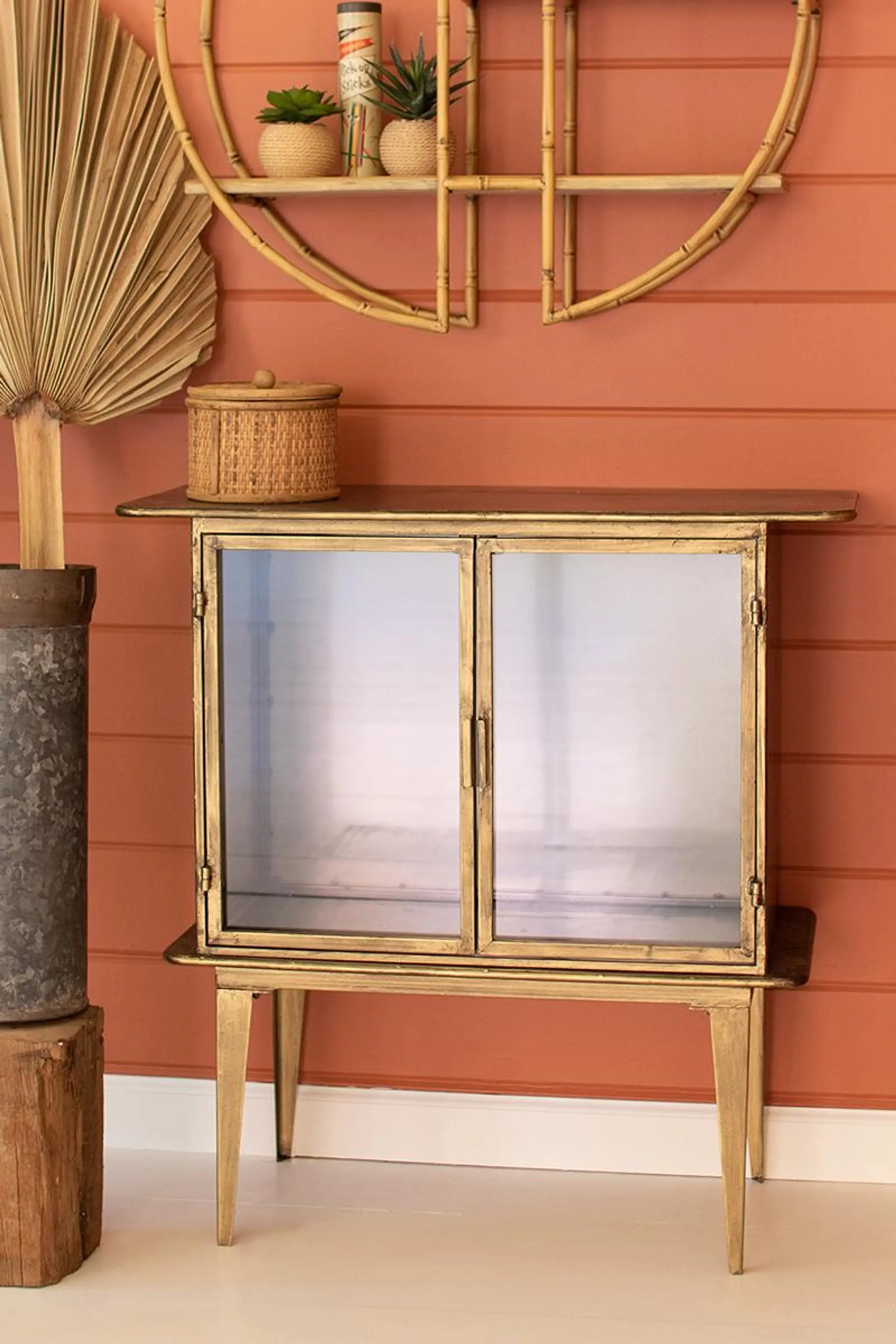 ANTIQUE BRASS AND GLASS TWO DOOR CABINET Kalalou
