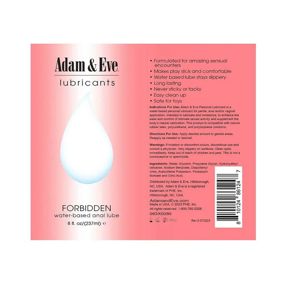 A&E Forbidden Water-Based Anal Lubricant 8oz PHE / Adam & Eve