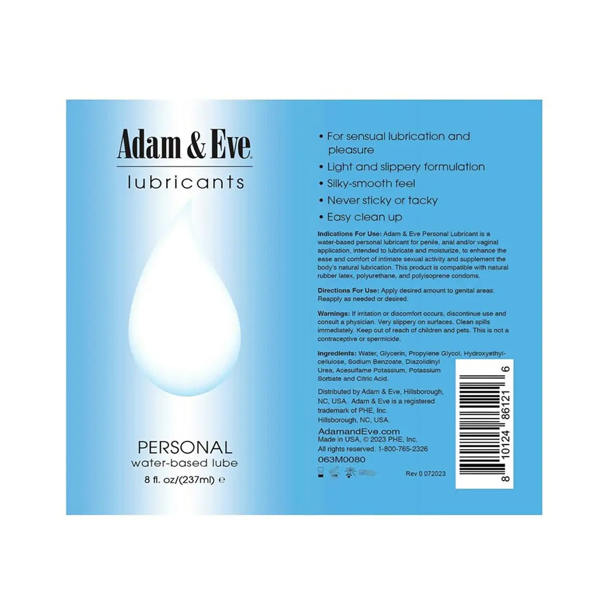 A&E Personal Water-Based Lubricant 8 oz. PHE / Adam & Eve